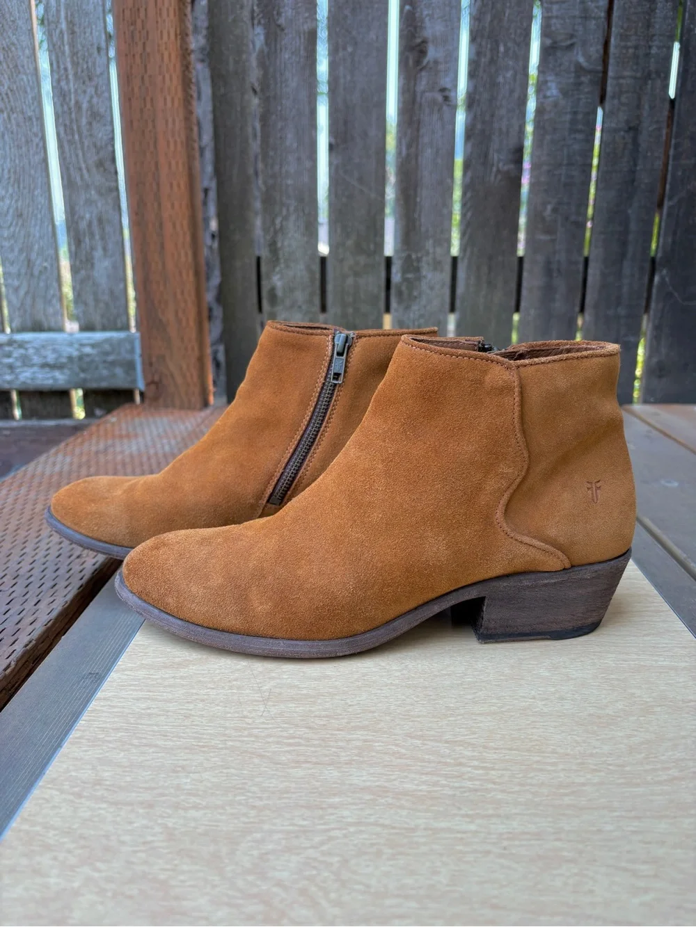 Frye Carson Piping Suede Leather Ankle Boots In Bronze Sz 10 B